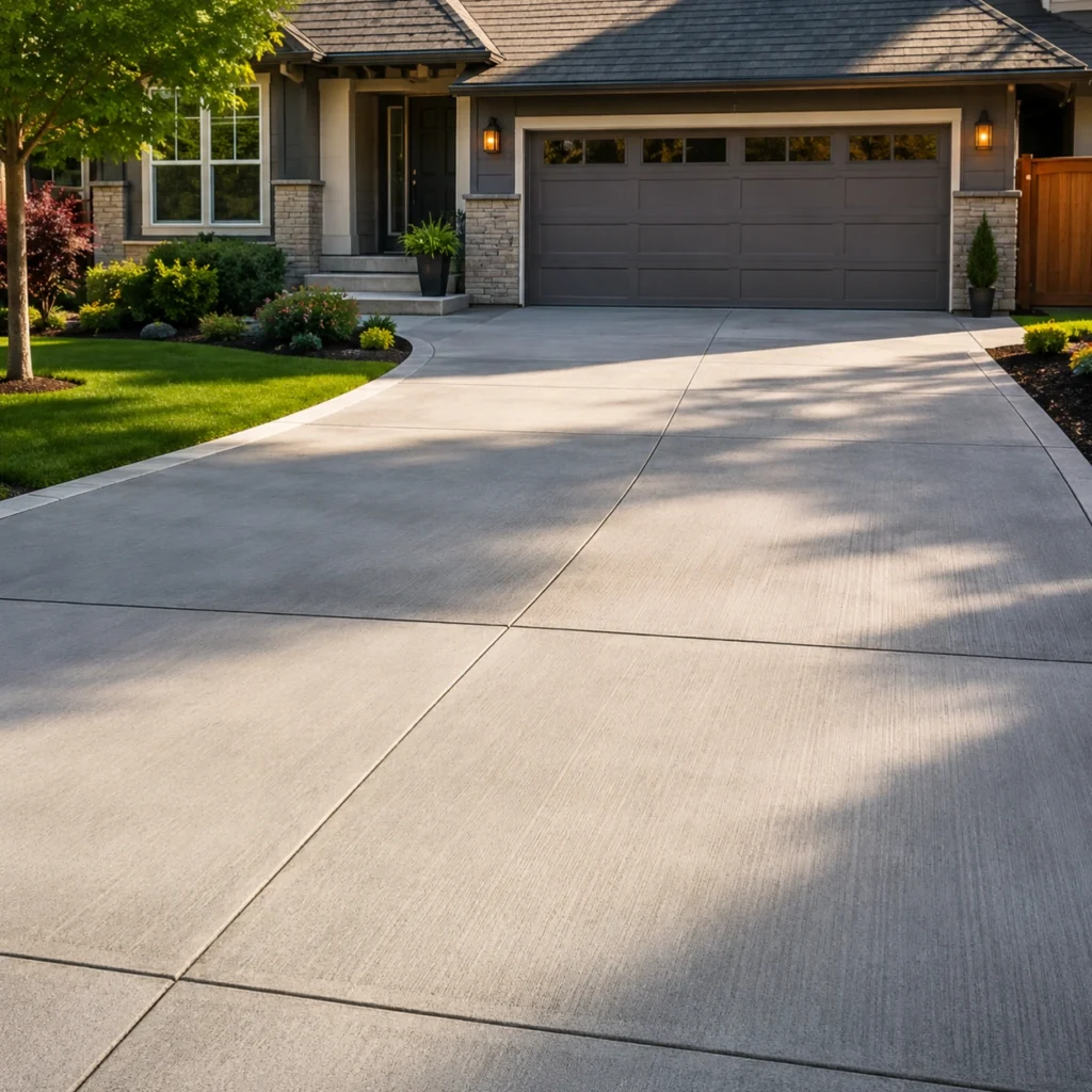 New concrete driveway in front of a residential home